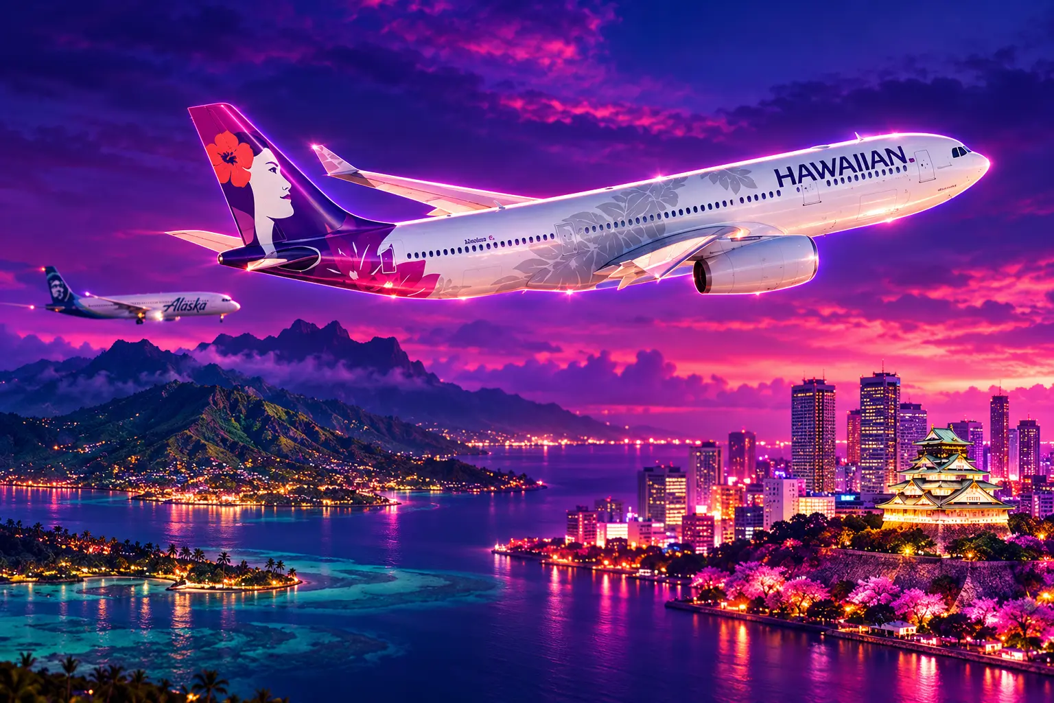 Alaska Hawaiian Seattle Osaka Tahiti nonstop flights 2027
